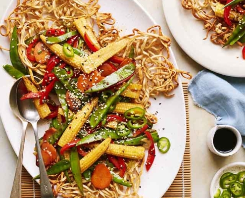 Crispy Roasted Noodles with Stir Fried Vegetables