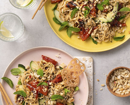 Peanut and Charred Watermelon Noodle Salad